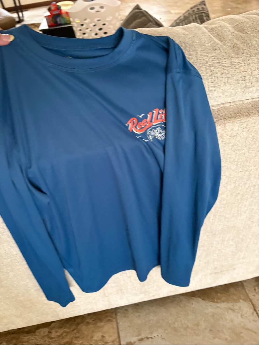 Long-Sleeve Graphic Tee - Blue with Red Accent
